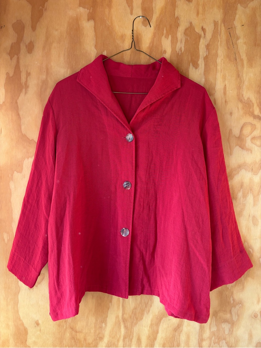 Fridaze 100% Linen Red Buttoned Relaxed Boxy Blouse Old Money Quiet Luxury Loose